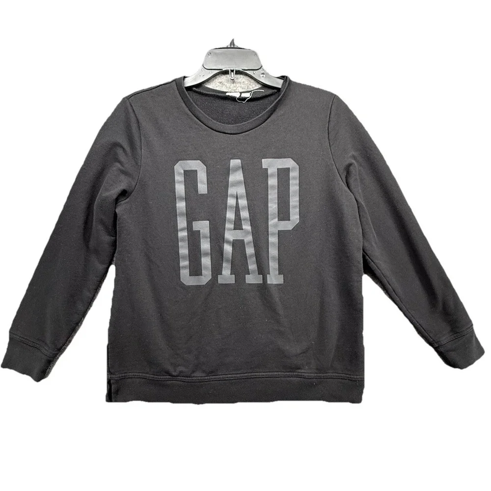 GAP Kids Boys Sweatshirt Medium Black Crewneck Pullover Long Sleeve‎ Logo Casual
